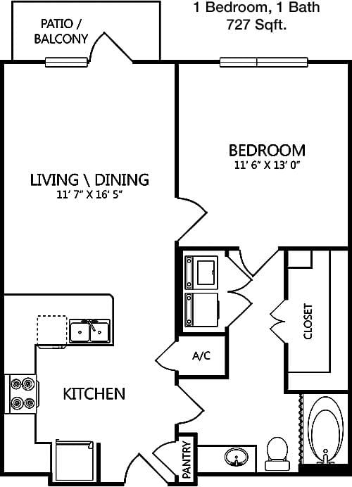 #1  Floor Plan 1x1 - Millennium Place, Corinth, TX for Rent