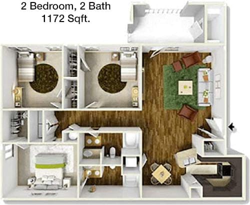 #1  Floor Plan 2x2 - Landing At 2Eighty Seven, Fort Worth, TX for Rent