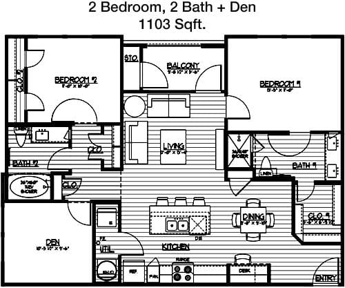 #9  Floor Plan 2x2 - Magnolia Park, Houston, TX for Rent