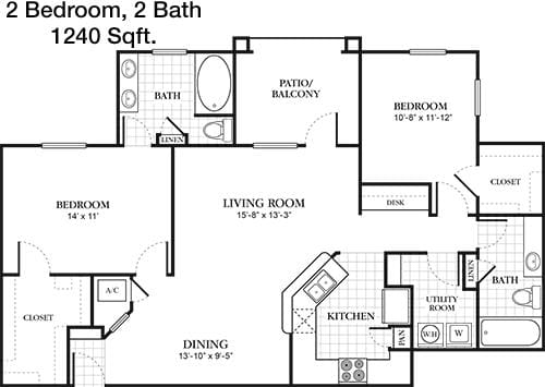 #2  Floor Plan 2x2 - Abbey At Barker Cypress, Houston, TX for Rent