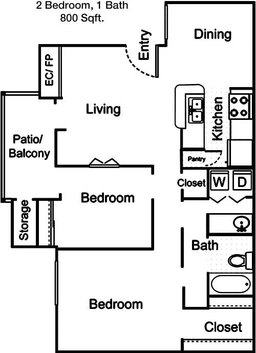 #1  Floor Plan 2x1 - Tides On Hulen, Fort Worth, TX for Rent
