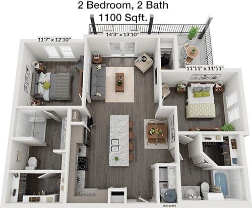 #3  Floor Plan 2x2 - Bridge At Tech Crossing, Austin, TX for Rent