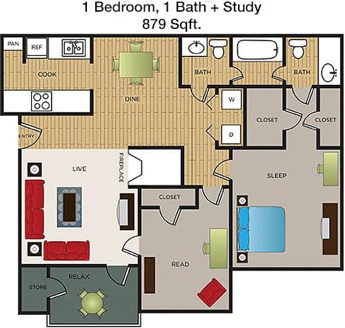 #4  Floor Plan 1x1.5 den - Brittany, Fort Worth, TX for Rent