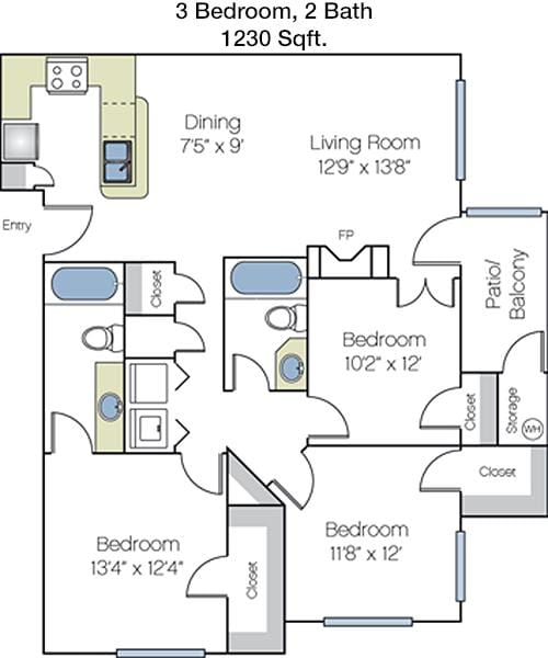 #2  Floor Plan 3x2 - Griffis So Co Austin, Austin, TX for Rent
