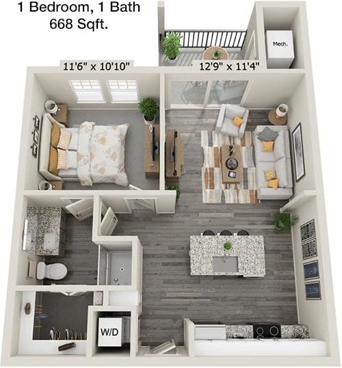#1  Floor Plan 1x1 - Trails At Summer Creek, Fort Worth, TX for Rent